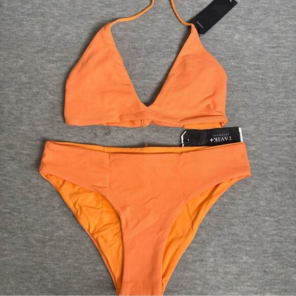 Tavik Reversible Ribbed Bikini Set Women's Orange Full Coverage Swimwear XSmall - Picture 1 of 5